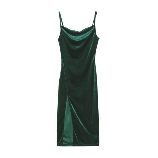 High Slit Bodycon Dress for Women Sleeveless Spaghetti Strap Going Out Midi Dress Sexy Cowl Neck Party Cocktail Dress