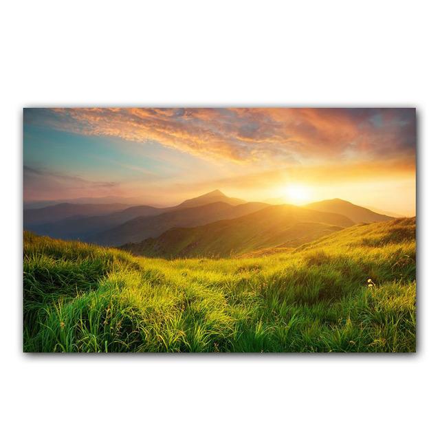 Пейзаж Зеленая гора Холст Картина Природные пейзажи Лес Солнечный свет Плакаты с принтом Настенная картина Гостиная Домашний декор 20x30cm
