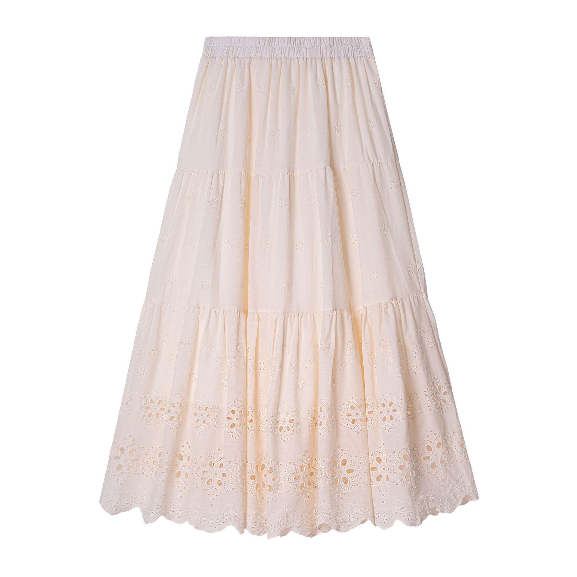 

Нежная и милая юбка А-образного силуэта с вышивкой, белая юбка, весна-лето 2025, новинка, юбка средней и длинной длины с высокой талией one size fits all