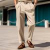 Men's Button Tapered Suit Pants Classic-Fit Pleated Dress Pant Lightweight Straight-Legs Men Trousers