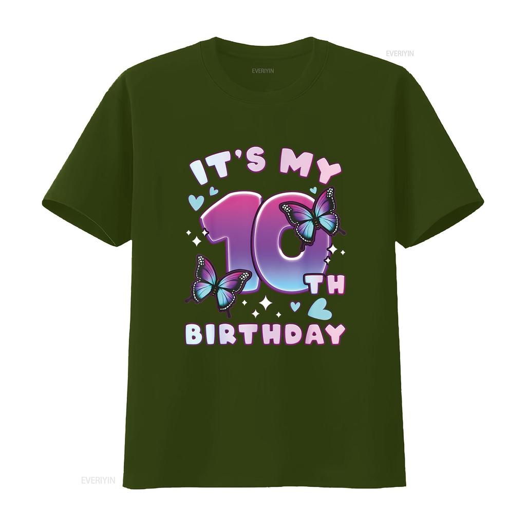 10e Verjaardag Meisje 10 jaar Vlinders en Numb Kenmerkend Damesmode T-shirt Print Top vintage Gewassen grafisch