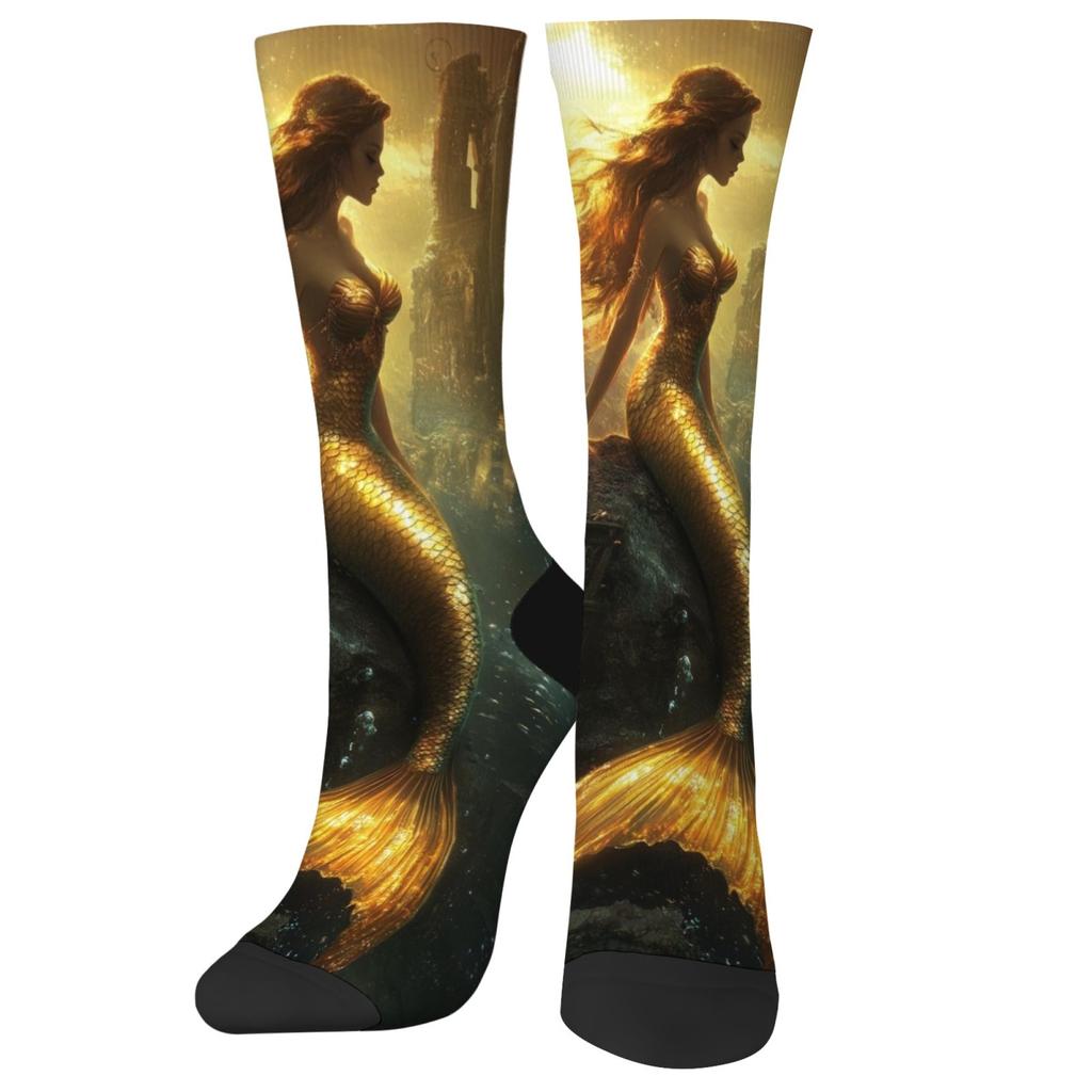 Myth Mermaid Retro Casual Socks Creative Happy Hip Hop Socks Soft Breathable Crew Socks Suitable for Sports Outdoor Travel Party