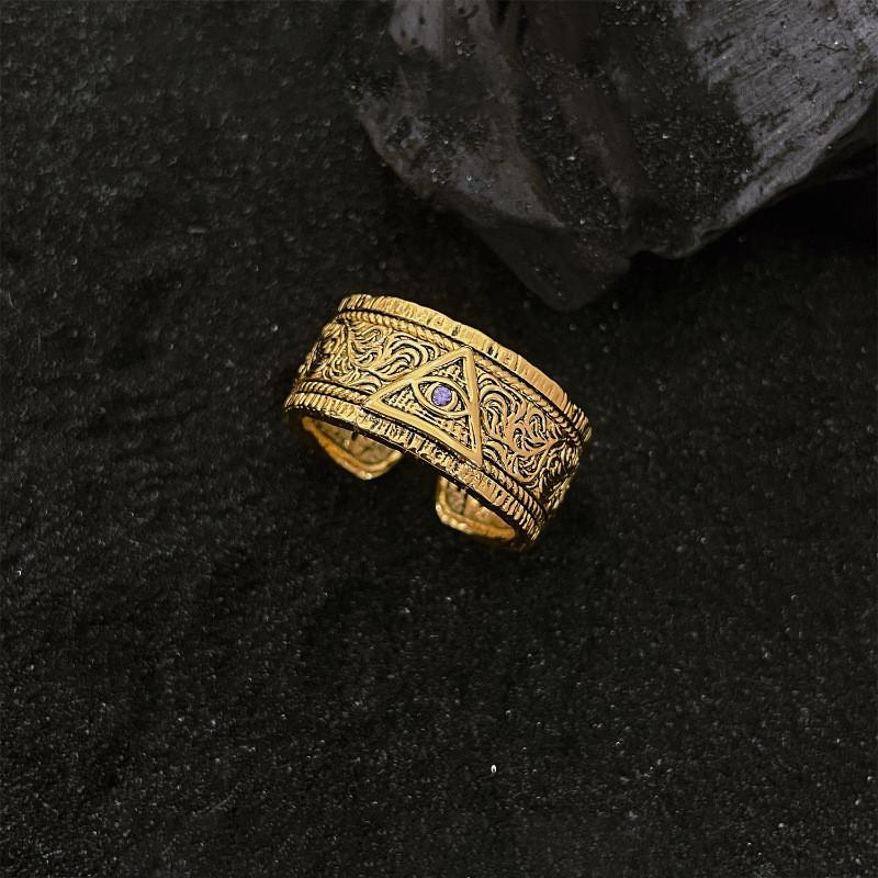 Fashionable Vintage Copper Eye Of God Ring For Women With Adjustable Size And Geometric Design