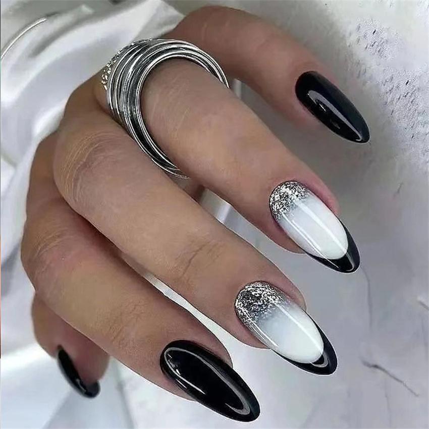 24 Pcs Wine Red Almond Press On Nails Medium Length Full Cover False Nail Tips Simple Wearable Manicure