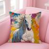 Handsome HHorse Watercolor Painting Canvas Cushion Cover Linen Pillowcase Cover Soft Decor for Sofa Home Room