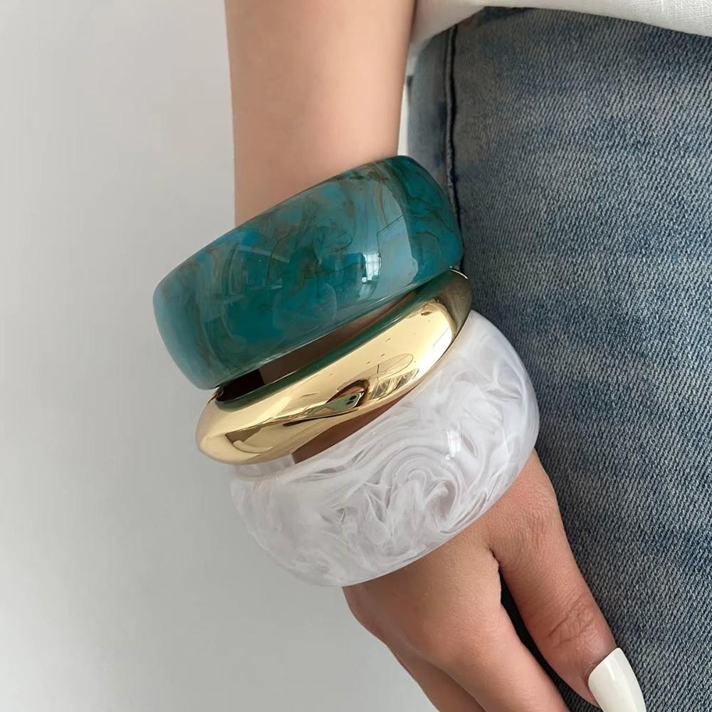 Boho Brown Acrylic Resin Bangles Hip Hop Wide Bangles New Metal Cuff Bangle