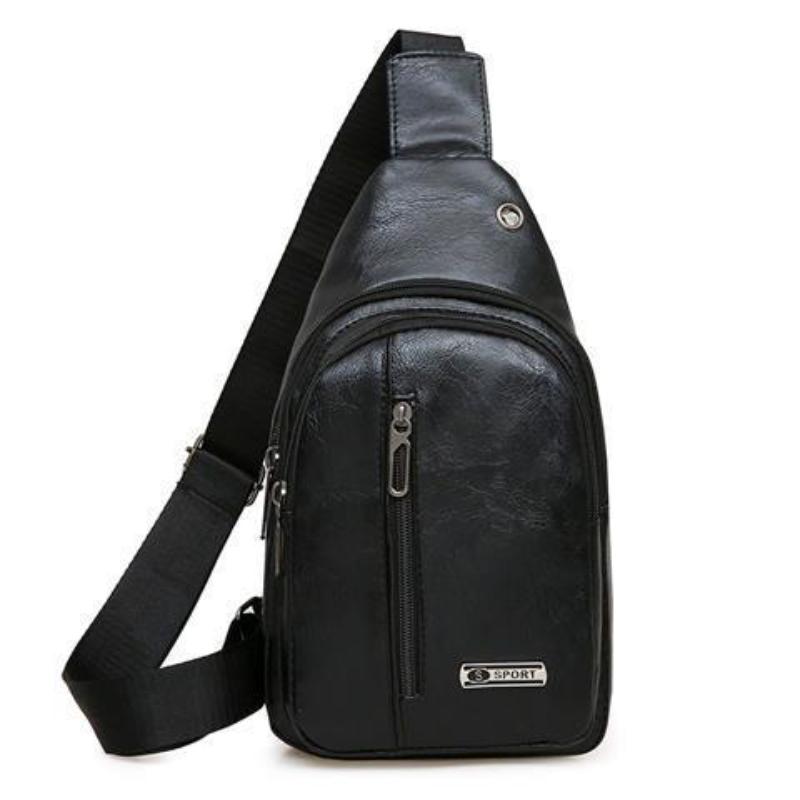 Usb Men Portable Rechargeable Leisure Diagonal Span Package Outdoor Sports Pu Chest Bag