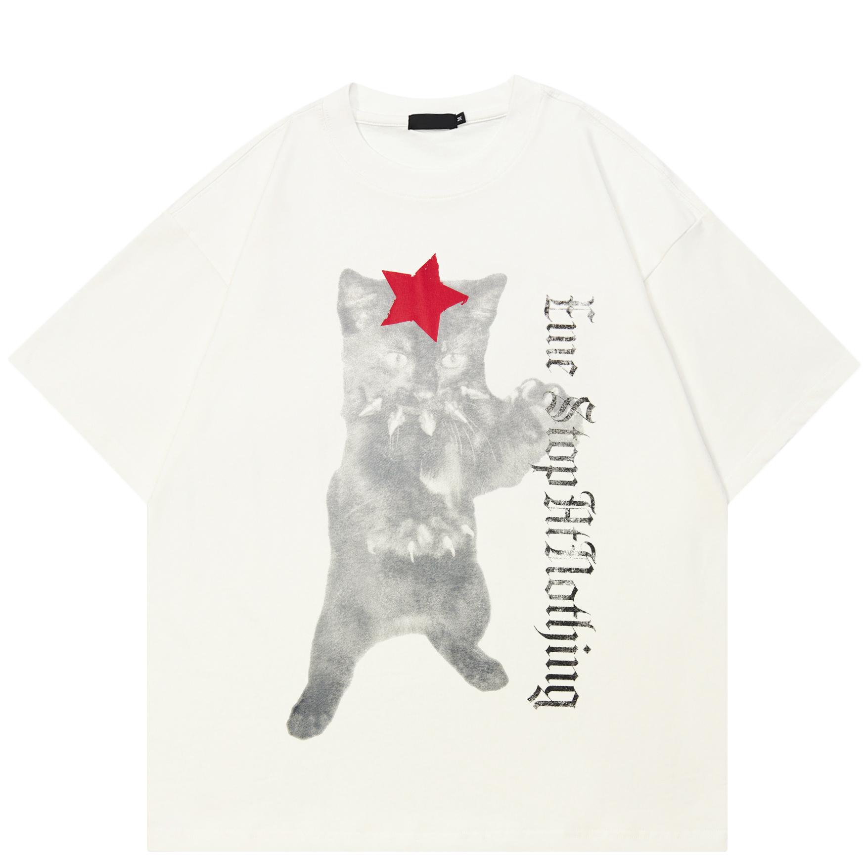 

Уличная одежда Bothsides Funny Cat Graphic T-Shirt Хлопковая футболка Унисекс Топы Футболки Летняя футболка с короткими рукавами S белый