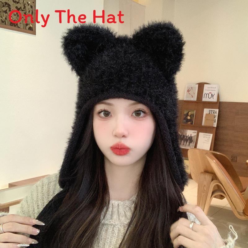 

Fall Winter Soft Wool Like Knit Hat With Ear Covering For Womens Outdoor And Streetwear Use чорний