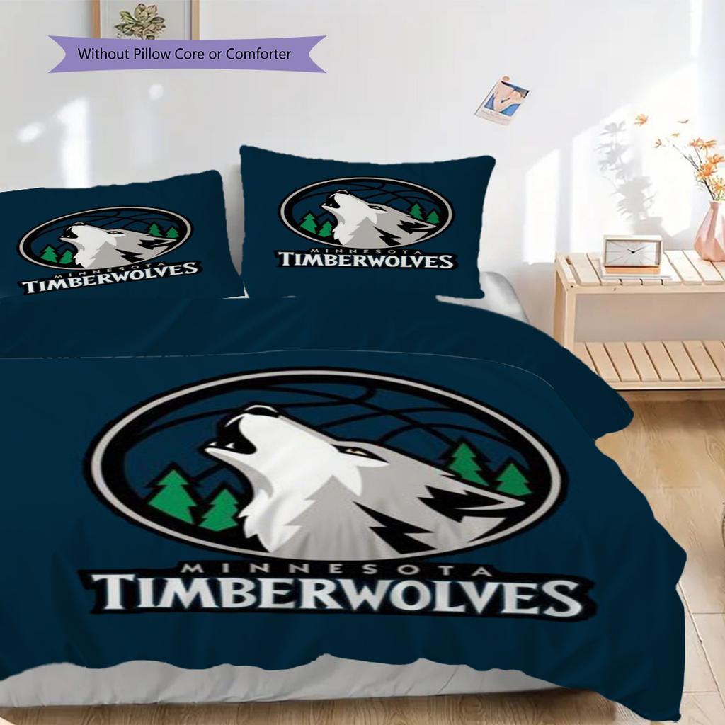 Minnesota Timberwolves Logo Three-piece set(1 * duvet cover + 2 * pillowcase, without core)Soft and comfortable Christmas birthday gift Bedding set