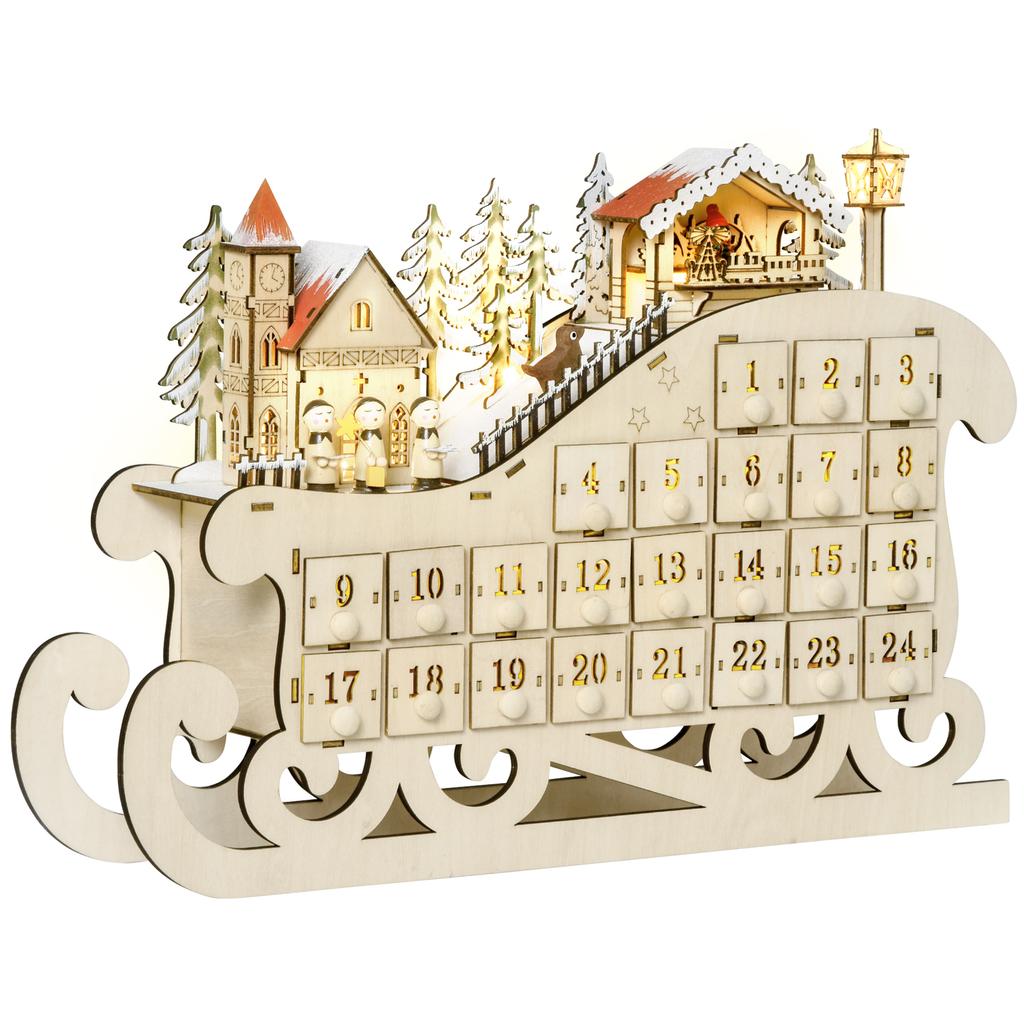Advent calendar to fill with 24 drawers LED lights sleigh shape, DIY Christmas calendar Christmas countdown calendar gift for children adults