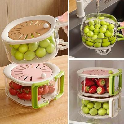 Large Draining Water Basket Home Retractable Water Filter Two-in-one Thickened Dehydration and Vegetable Washing Basket with Lid
