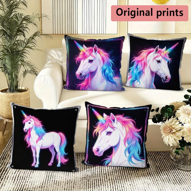 Neon Unicorn Throw Pillow Covers Pattern Cushion Cover Suitable For Sofa Bedroom Car Pillow Cover