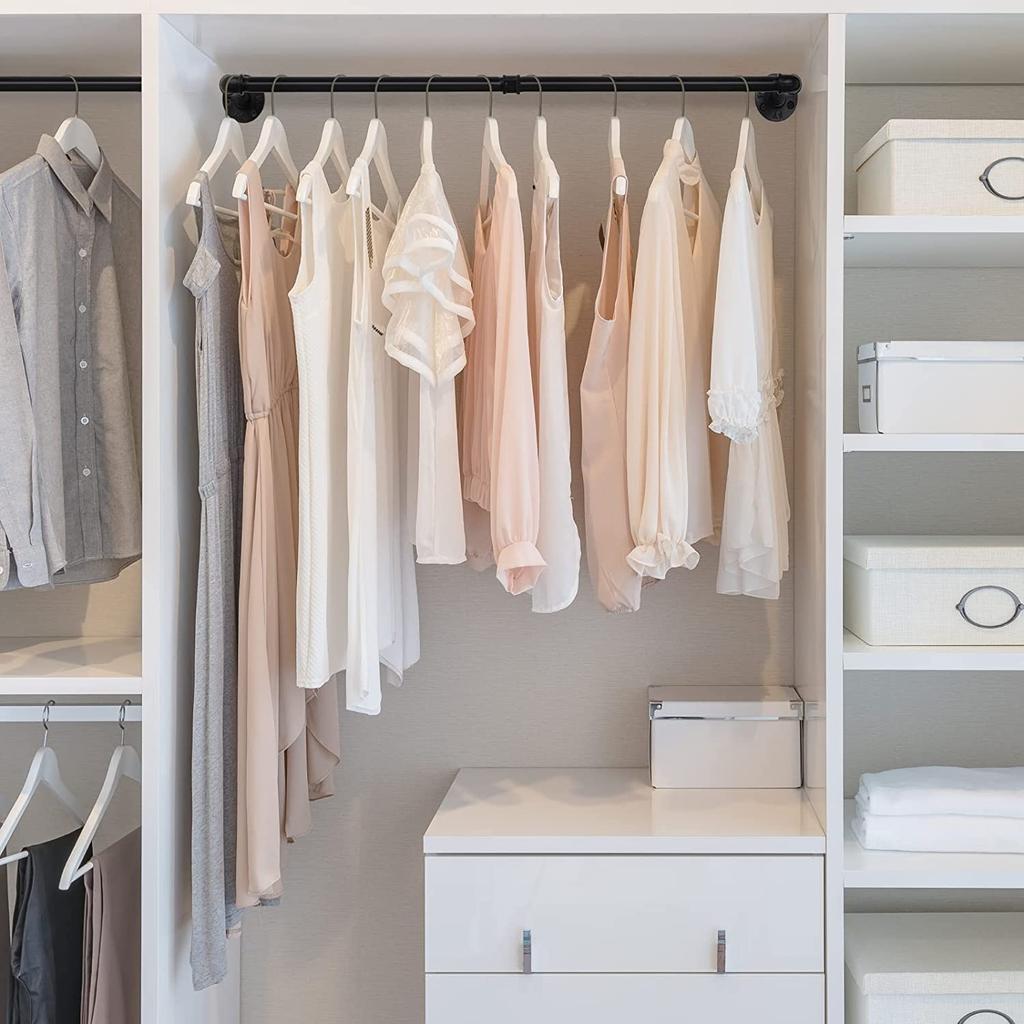 UNHO Hanger Clothes Hanger 92cm Set of Clothes Open Display Black Pipe, Wall-Mounted Rack, Bar, Wide, 2, Wall-Mounted Rack, Black, Iron, Durable,