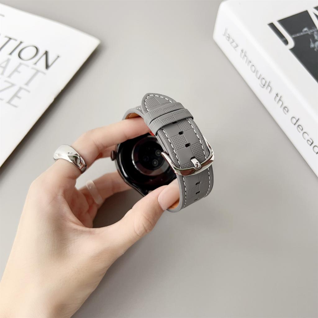 For Huawei Watch GT 5 46mm Plaid Texture Watch Band 22mm Adjustable Leather Wrist Strap