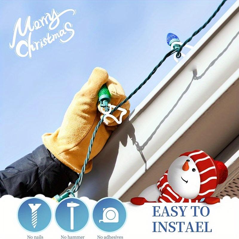 50pcs Gutter Hooks for Christmas Lights, Outdoor Rope Light Clips for Roof Garden Decor, Light Chain Brackets