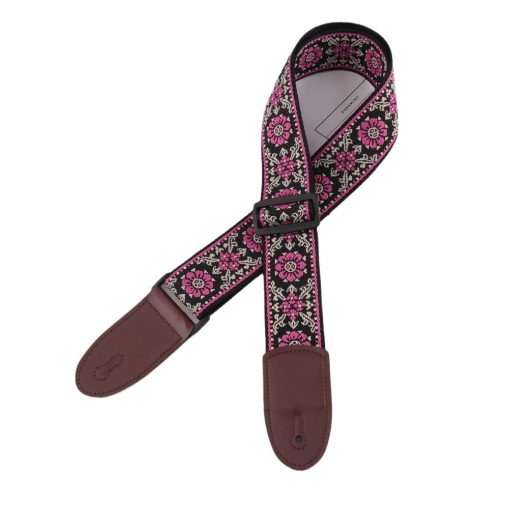 Leather Guitar Strap Embroidery Adjustable Neck Strap Durable Bass Strap for Bass Guitar
