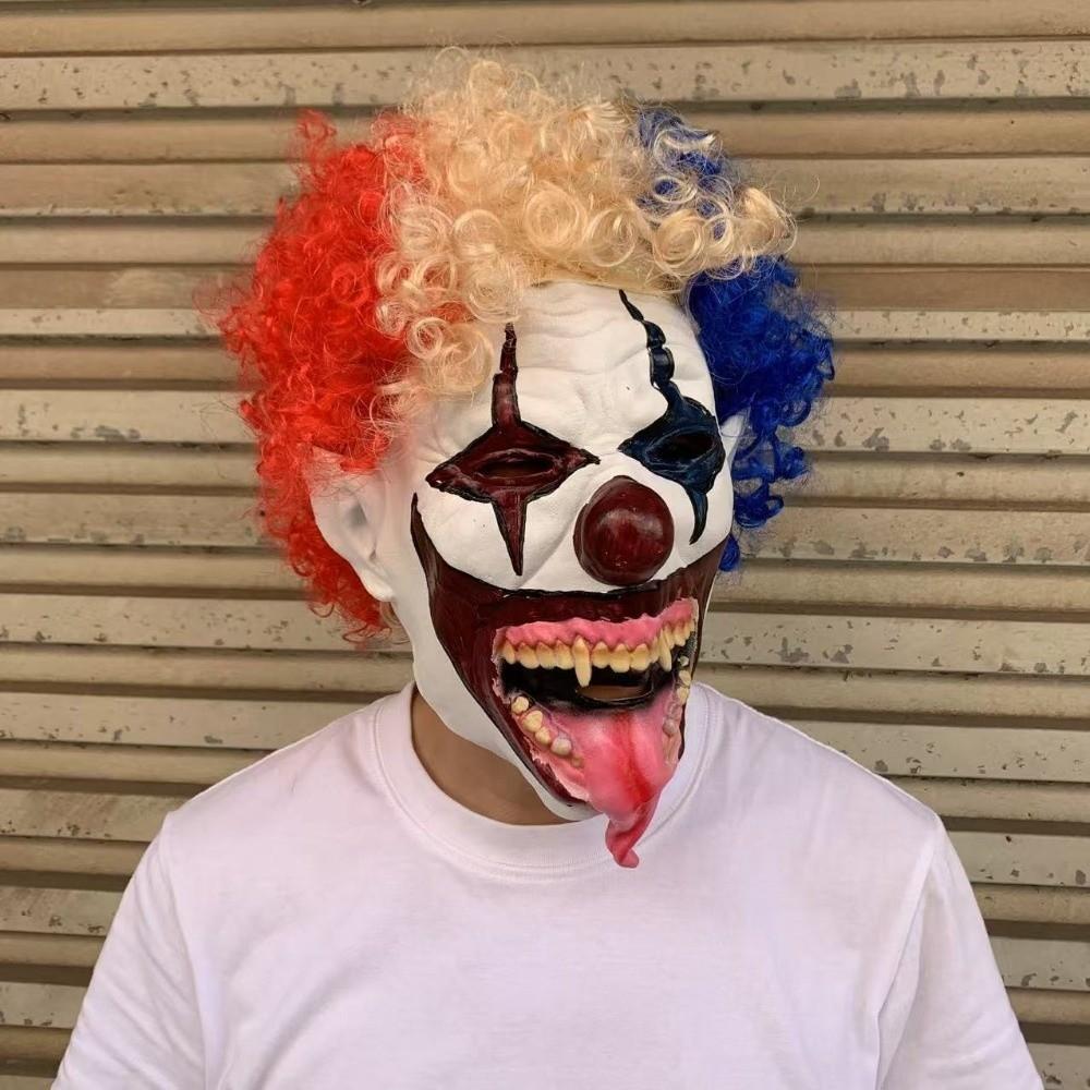 Terrifying Latex Halloween Mask Colorful Hair Clown Mask Ghost Festive Mask Adult Cosplay