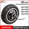 JUESHUAI X700 X750 Electric Scooter 48V 52V 60V Motor Wheel with Tire Gearless BLDC 10inch 80/60-6 Off-Road/Road Tire 135 Mm