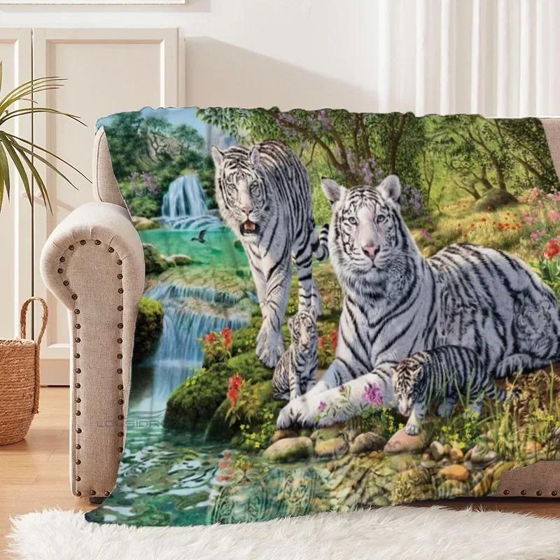 Tiger and White Tiger Patterns Blanket Animals Flannel Blanket Cosy Lazy Couch Cover Blanket Super Soft Sheet Mattresses