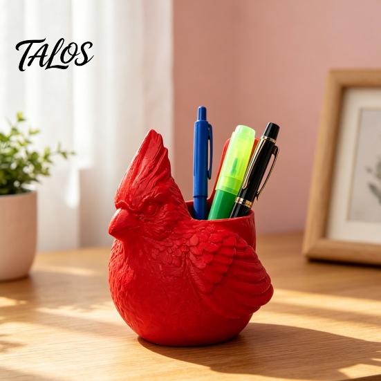 Carino Accessorio da Scrivania Uccellino Rosso Stampato in 3D Portapenne, Portapenne Animale Ecologico Portariviste, Organizer per Matite, Pennelli da Trucco,
