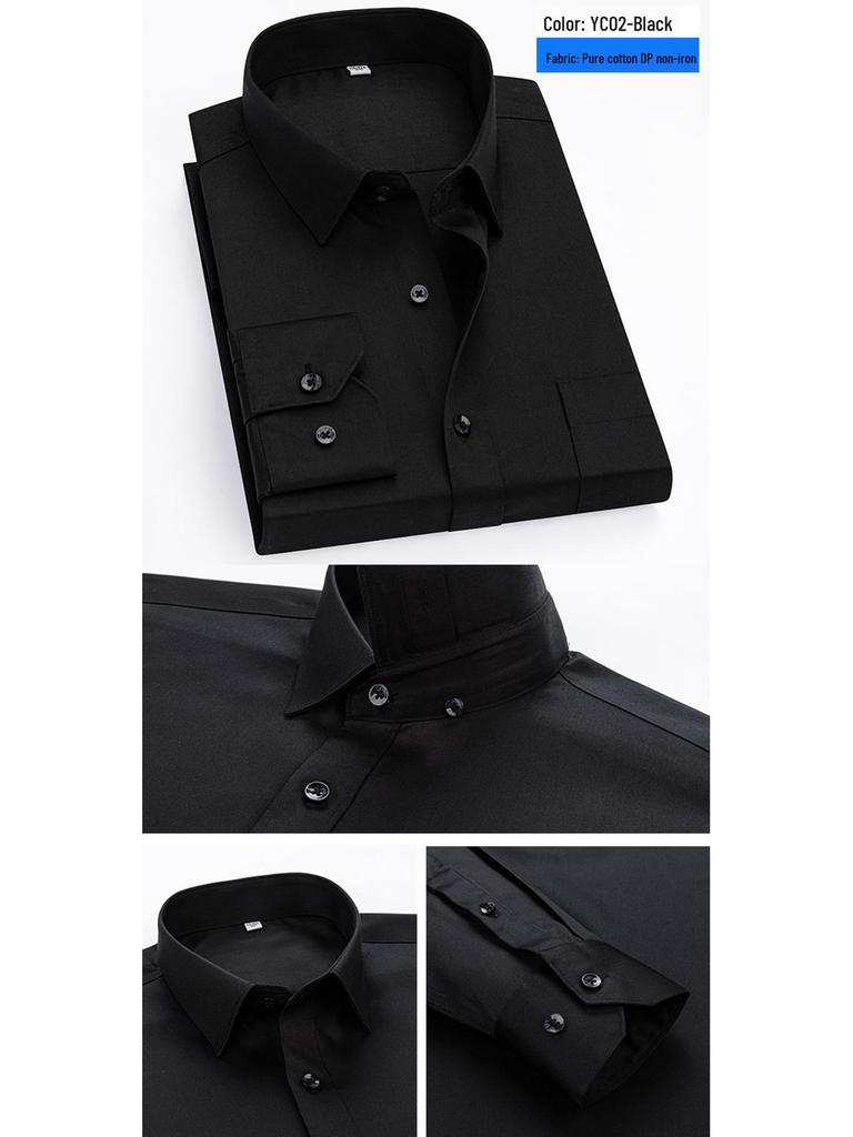 2026 Spring Men's Non-Iron Double-Ply Pure Cotton Long-Sleeve Formal Shirt