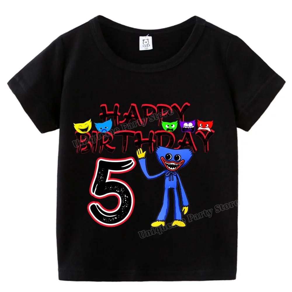 H-wuggys Kids Number T Shirt Poppys Playing Time Birthday Tees Shirt Cartoon Anime Game Boy Girl Clothes Summer Baby Cotton Tops