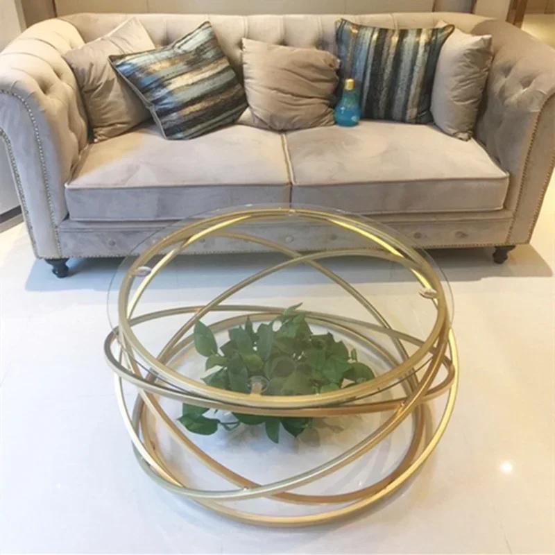Iron coffee table fashion small apartment living room coffee table tempered glass round sofa side coffee table WF924430