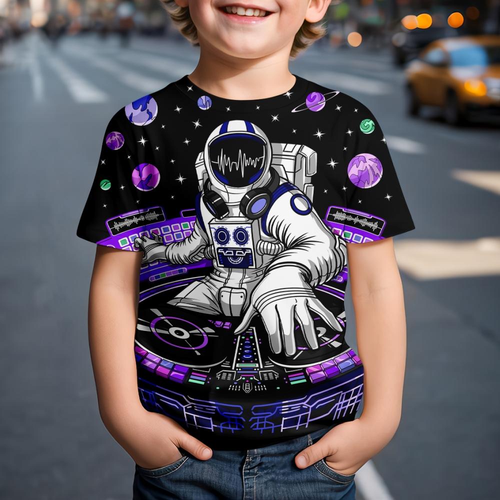 Odzież Dziecięca Kosmonauta Kosmiczny Nadruk 3D Okrągły Dekolt Graficzne T-Shirty Outdoorowa Casualowa Moda Sukienki na Imprezę T-Shirty dla Chłopców