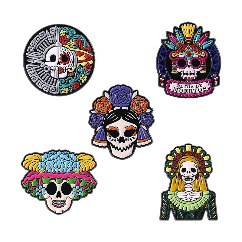 3-5PCS/Set Anime Movies Character Enamel Pins Day of the Dead Green Mask Man Brooches Lapel Badges Jewelry Gift for Friends
