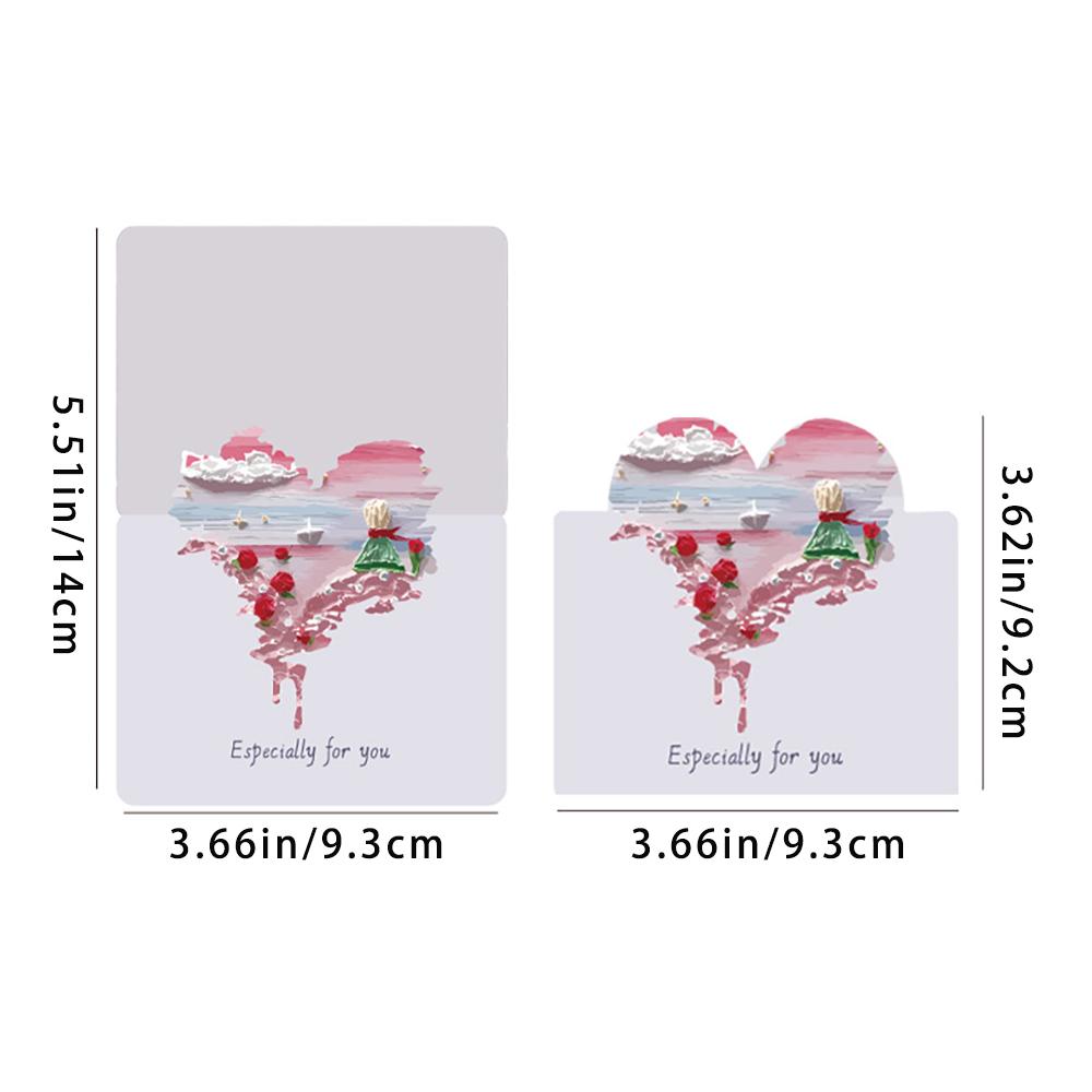 5 pieces of oil painting, three-dimensional love, creative gift cards, artistic and envelope hand drawn greeting cards