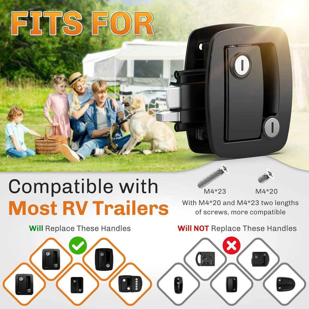 WELLUCK RV Door Lock Replacement With Paddle Deadbolt, 100% Metal Camper Door Latch Handle Lock, RV Entry Door Lock For Camper Horse Travel Trailer
