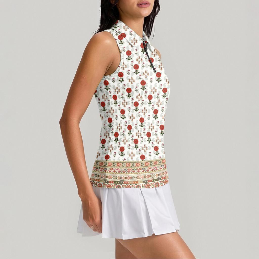 Camiseta Polo de Golf sin Mangas para Mujer con Cuello con Cremallera y Estampado, Camiseta sin Mangas Deportiva para Deportes y Actividades al Aire Libre
