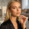 Shiny Inlaid Rhinestone Square Long Tassel Dangle Earrings For Women Men Trendy Geometric Fringe Drop Earring Party Zircon Gift