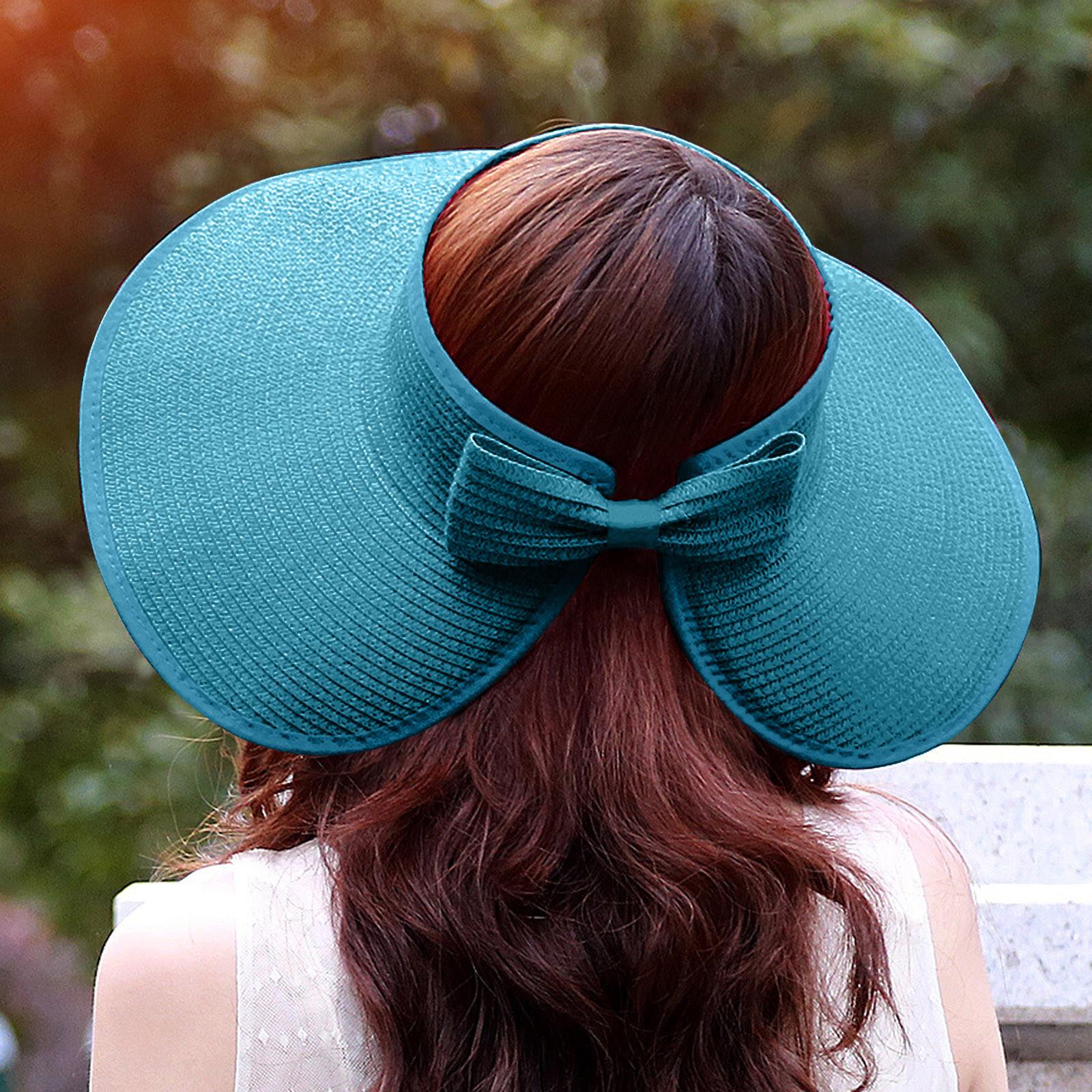 

Женская мода Тенденция солнцезащитный козырек Складная пустая пляжная шляпа с большим краем one size синий