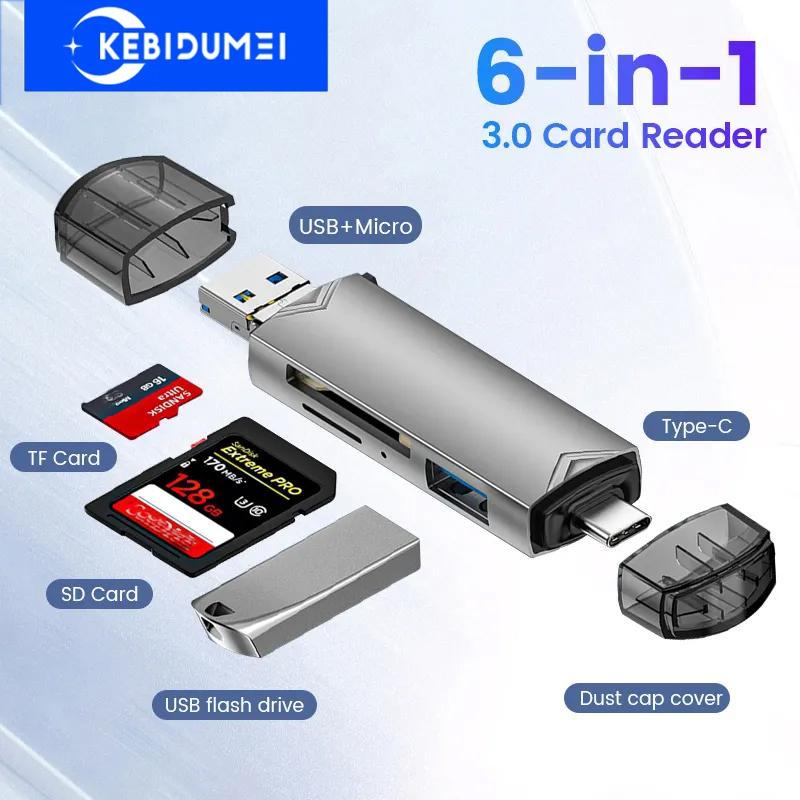 Multifunkční čtečka karet 6 v 1 USB 3.0 na typ C Micro OTG adaptér Podpora TF SD karty USB flash disk pro notebooky Android telefony a tablety