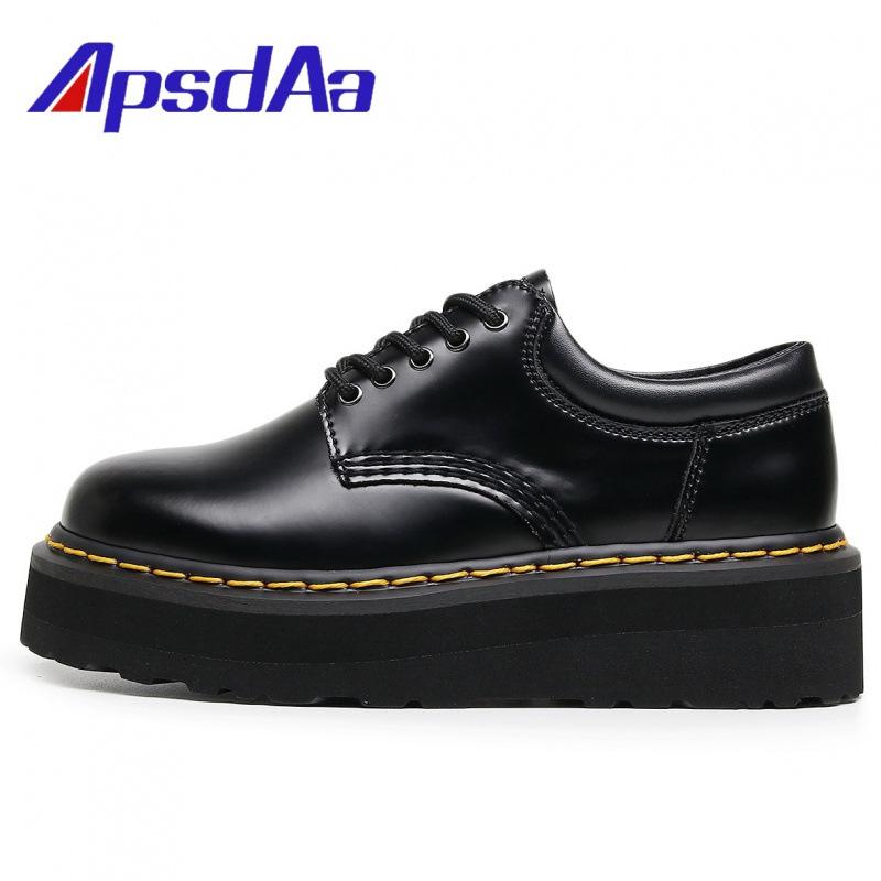 

Lightweight thick-soled hole punk small leather shoes women s low-top, genuine leather Martin shoes student muffin bottom 45