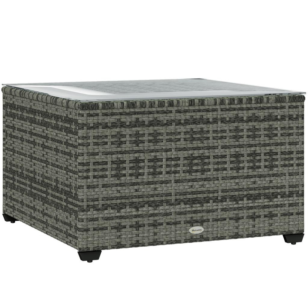 62 X 62cm Glass-Top Rattan Side Table - Light Grey