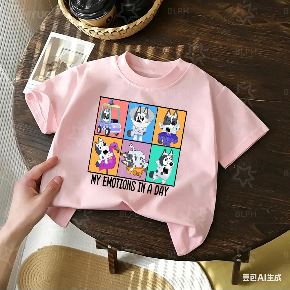 Kids TShirt Cute Bluey Character Print Soft Cotton Casual Short Sleeve Tee Tops for Boys Girls Summer Comfortable Cartoon Cloth