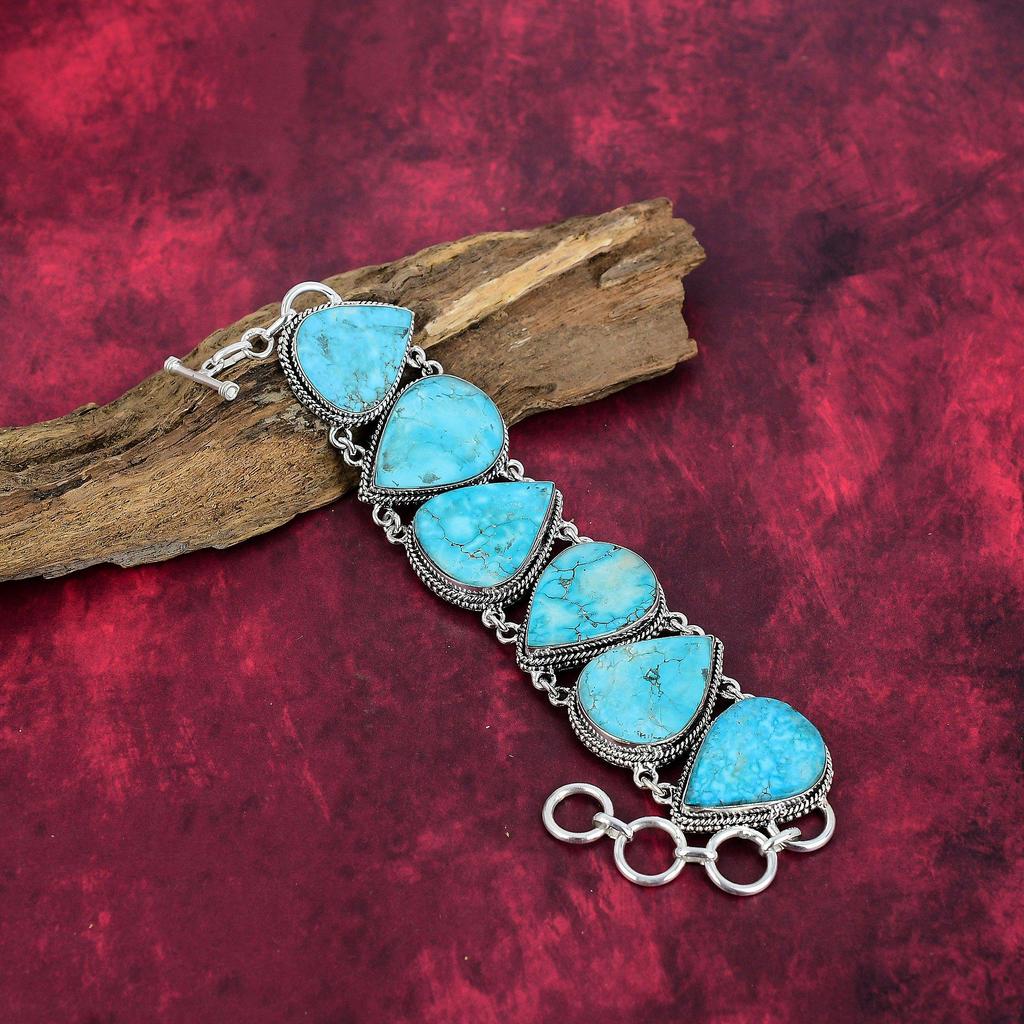 Brățară cu pietre prețioase lucrate manual turcoaz albastru, brățară de bijuterii antice din argint solid 925, pentru cadou de logodnă