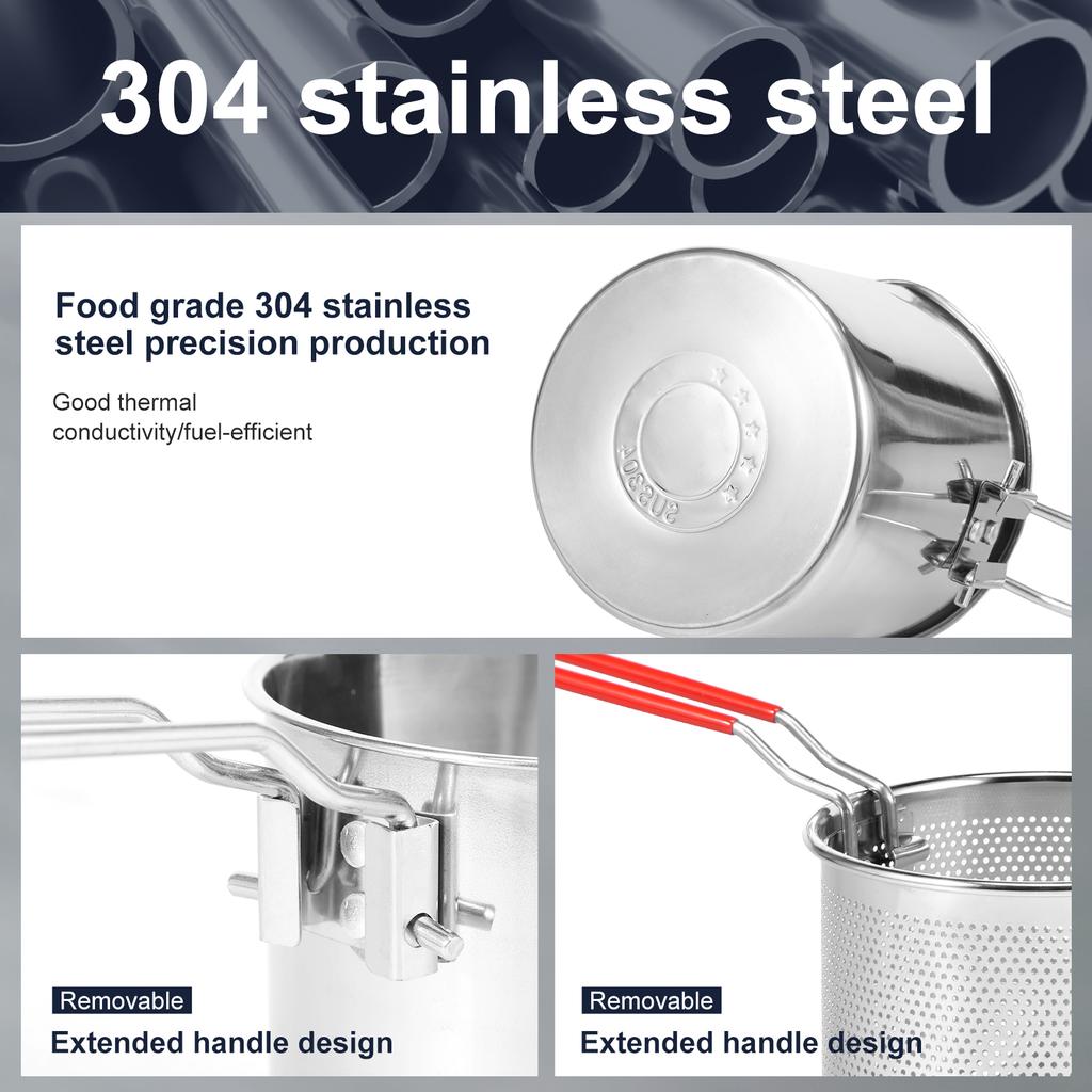 Deep Fryer Pots Stainless Steel Deep Frying Pot Portable Kitchen Oil Fryer Pots with Strainer Basket Handle and Lids for Cooking