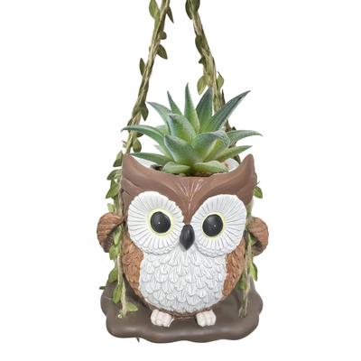 Cute Plant Pots Swing Owl Resin Home Decor Owl Planter Small Plant Pots For Indoor Outdoor Garden Patio Porch Bedroom Living