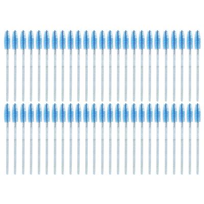 Confezione da 50 Pezzi Spazzolini Monouso per Ciglia e Mascara Stecche Flessibili Fibra Superfine per Estensioni Ciglia Trucco Blu