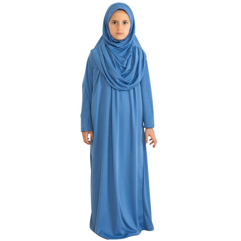 Rochie de Rugăciune pentru Copii Haine Musulmane pentru Fete Abaya cu Mâneci Lungi cu Hijab Set Maxi Islamic din Două Piese Eșarfă Caftan Jilbab