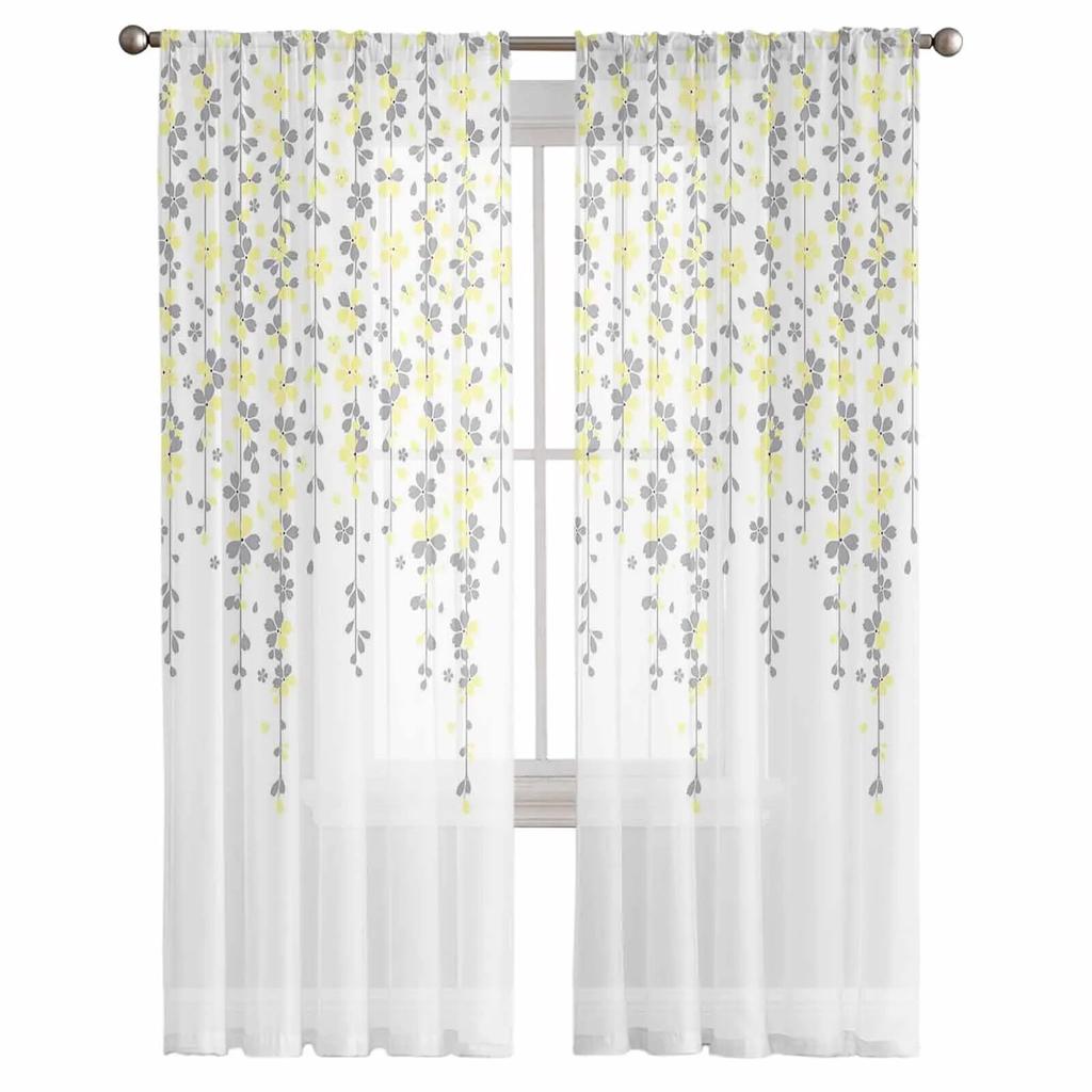 Cherry Blossom Flower Spring Curtain Tulle Decorative Sheer Curtains for Living Room Bedroom Kitchen Hotel Home Window Panels