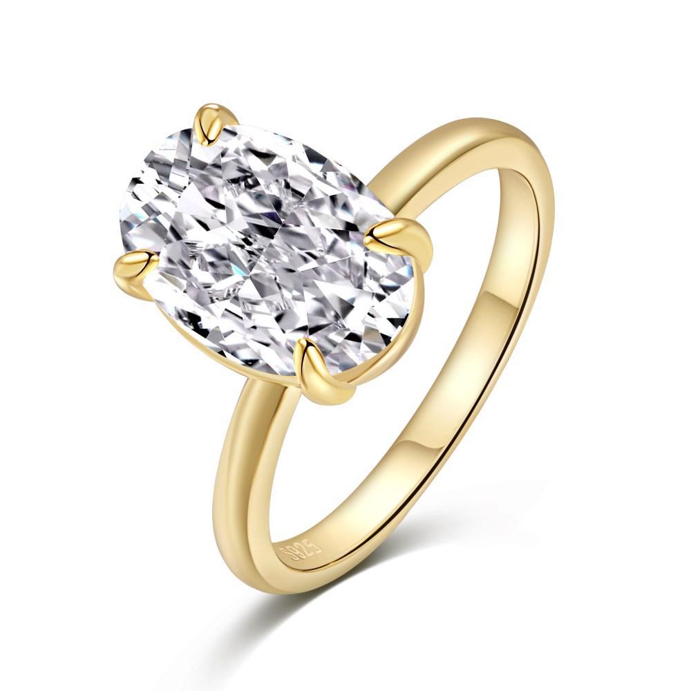 

European Style S925 Sterling Silver Ice Flower Cut Oval Ring - Fashionable, High-End Design for Women Size 8