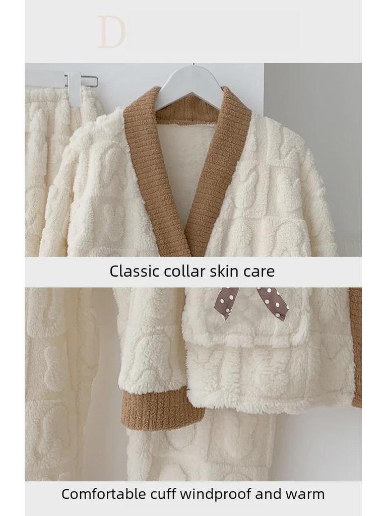 Plus Size Women's Flannel Pajama Set - Long Sleeve Cardigan, Warm and Cozy for Autumn and Winter