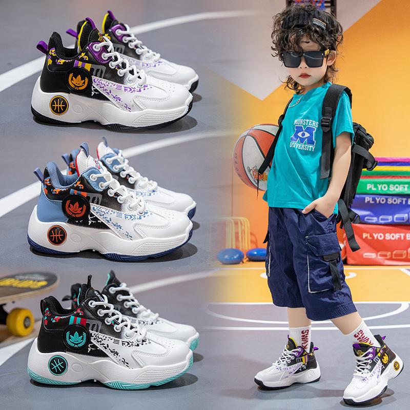 Boys basketball shoes children's soft-soled sports shoes 2025 spring and autumn new girls' running shoes medium and older boys' sneakers