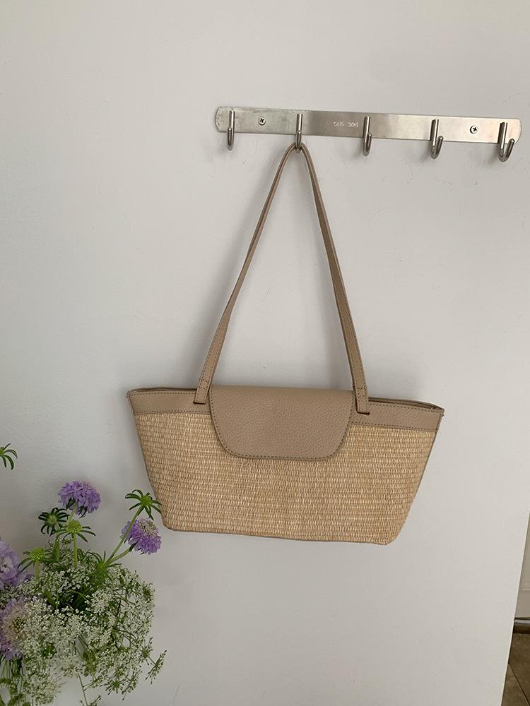

Соломенная сумка, сумка под мышкой, женская, 2025 весна и лето, новая модная повседневная плетеная сумка, большая вместимость, высококлассная, на плечо, женская сумка хаки