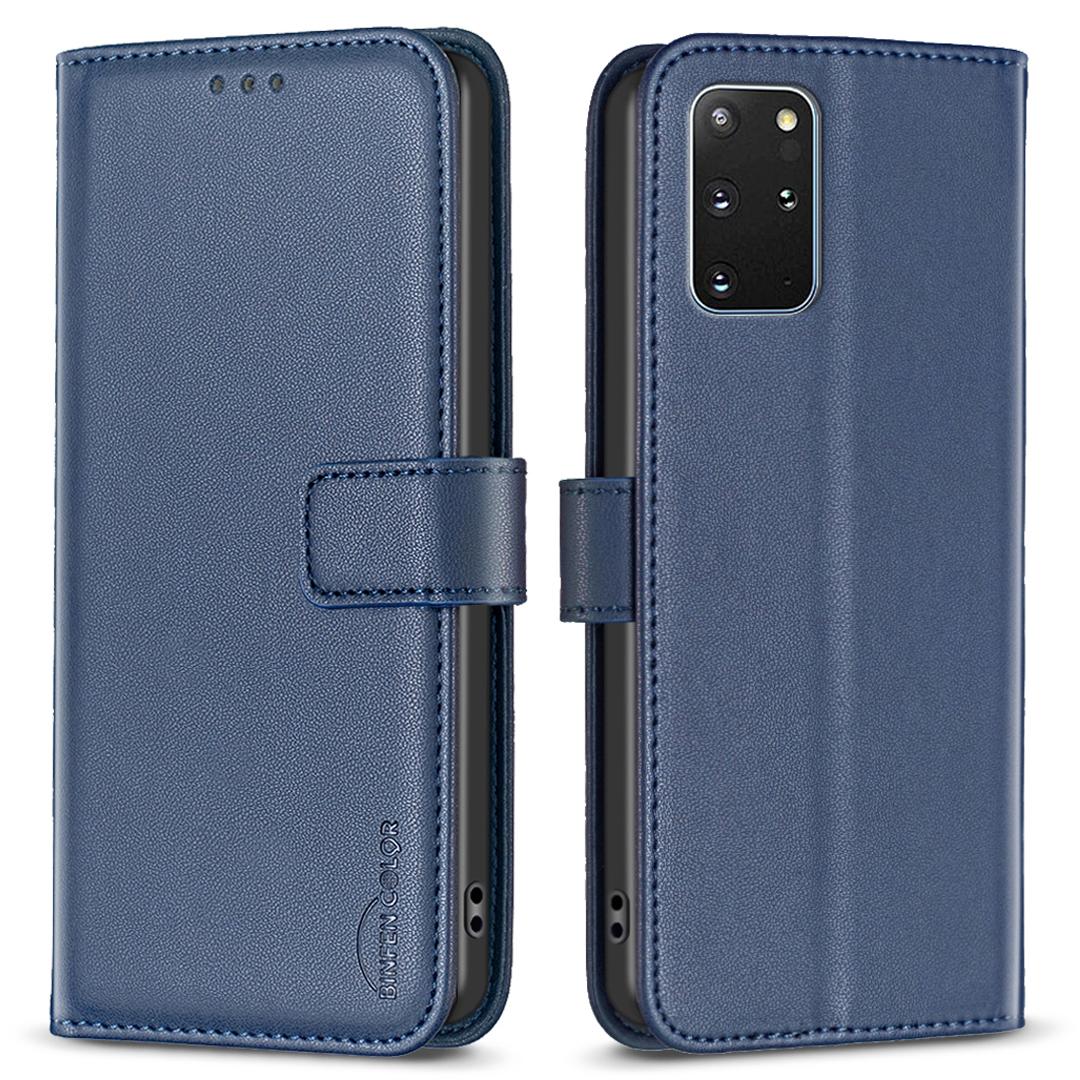 

BINFEN COLOR BF17 For Samsung Galaxy S20 Plus 4G/5G Slim-Fit Phone Cover Stand Magnetic Wallet PU Leather Phone Case Blue